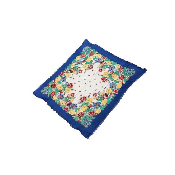 Vintage scarf fringed vibrant floral approximately 30 x 35 inches Good condition - Picture 2 of 2